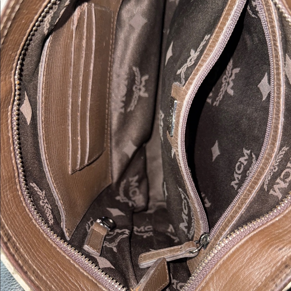 MCM Tan and Brown Logo Messenger Bag - Picture 9 of 14